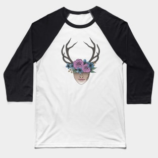 Explore, Floral Crown plus Antlers, Whimsical Wonders, Outdoor Explorer Baseball T-Shirt